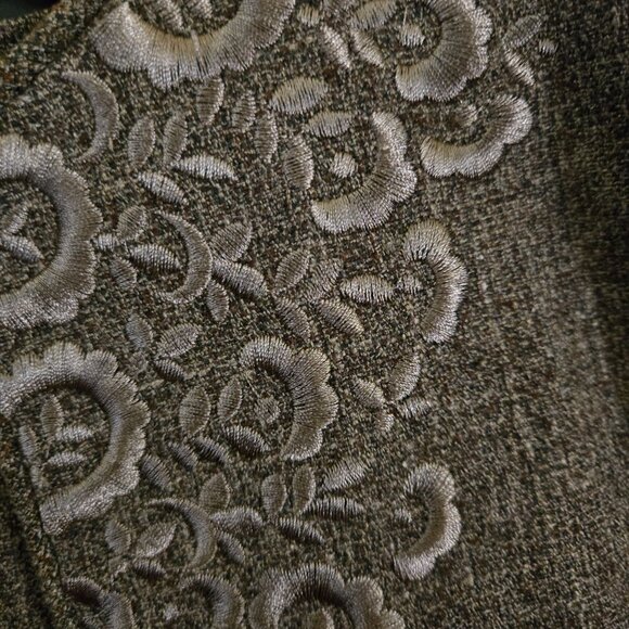 Oscar De La Renta Vintage 90s Quiet Luxury Brown Embroidered Dress Suit Size 12 - Picture 6 of 12